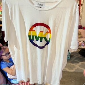 Michael Kors White Tee with Multicolor MK Logo